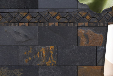 Kinara-importación-y-venta-piedra-natural-26x14cm-interior-exterior-ONIX pared decorada con piedra natural tono gris oscuro con óxido