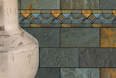 Kinara-importación-y-venta-piedra-natural-26x14cm-interior-exterior-VERDE-ORO pared de piedra natural tipo mosaico en tono verde oro