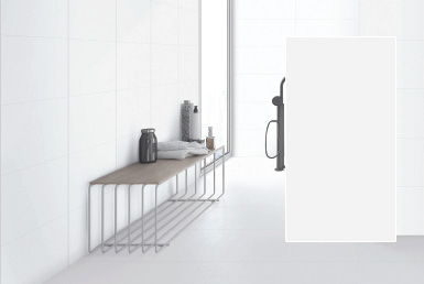 kinara-importación-distribución-ventas-revestimientos-de-construcción-25x75cm-BLANCO baño pared con mosaico blanco pisos de porcelanato formato grande tono claro