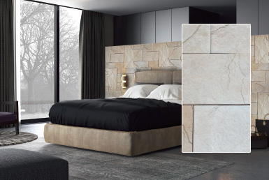 Kinara-las-mejores-piedras-decorativas-pared-distribución-y-venta-ecuador-HIMALAYA-VERANO dormitorio piso gran formato oscuro y piedra decorativa tonos claros