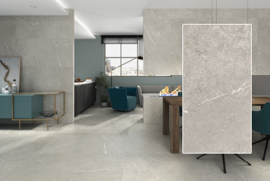 Kinara-importación-y-venta-porcelanato-y-cerámica-formato-grande-60x120cm-NIVAL-GRIS porcelanato y cerámica formato grande en sala comedor piso pared