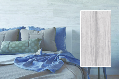 kinara-materiales-de-construcción-y-remodelación-porcelanato-maderado-idaho-blanco vista frontal dormitorio cama pared porcelanato mate