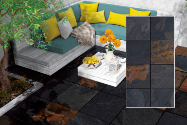 Kinara-distribución-y-venta-piedra-natural-30X30cm-interior-exterior-ONIX Sala esquinera decoración natural mesa de centro color blanco con piso en piedra natural tipo fachaleta