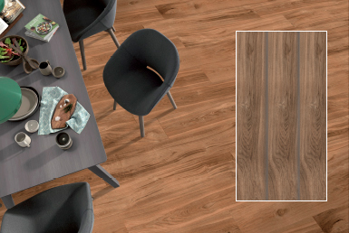 kinara-materiales-de-construcción-y-remodelación-porcelanato-maderado-selva-teka desayunador moderno color gris sillas modernas color negro piso porcelanato tipo madera color cafe