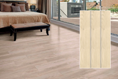Kinara-importación-y-venta-porcelanato-tipo-madera-20x120-cm-rectificado-LOIRE-SAND dormitorio cama beige ventana piso porcelanato tipo madera