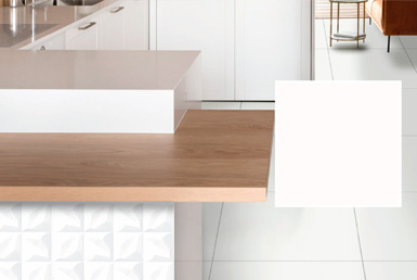 CERÁMICA BLANCO -BIANCO--61X61CM Cerámica decorativa blanca en pisos heromsos con meso de cocina de madera para restaurantes.