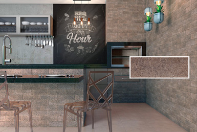ceramica-BRICK-MARROM--7,5X25CM Cerámica decorativa en pared tipo ladrillo de cafetería con piso color café de porcelanato cuadrado