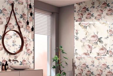 CERÁMICA- DECORATIVA-PARED-VOGUE--61X61-CM Cerámica decorativa de flores en baño de lujo, con plantas verdes