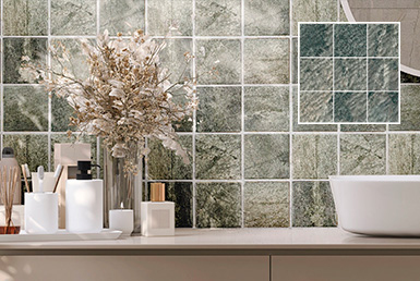 CERÁMICA-PARED-MINERAL-CINZA-10X10-CM Cerámica verde en pared de baño 10x10cm
