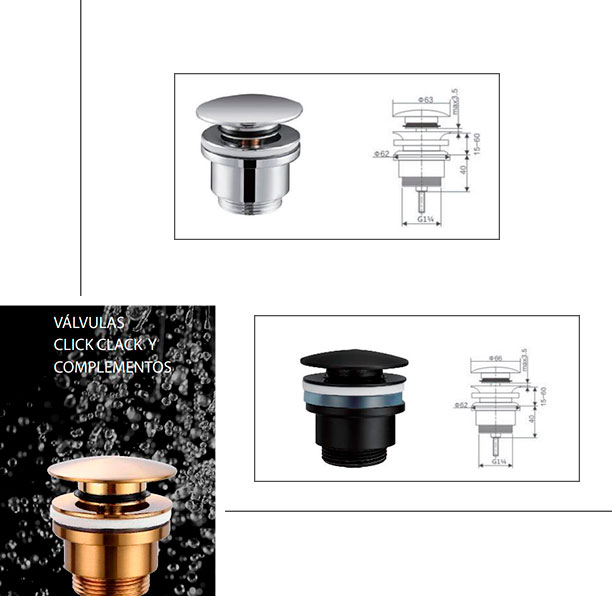 kinara_accesorios-distribuidores Válvulas doradas para baños, y válvulas cromadas y negro mate dibujo de medidas