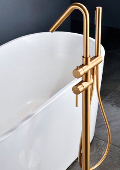GRIFERÍA-EXENTA-DE-BAÑERA-MONOMANDO-ORO-CEPILLADO-SERIE-CÓRCEGA