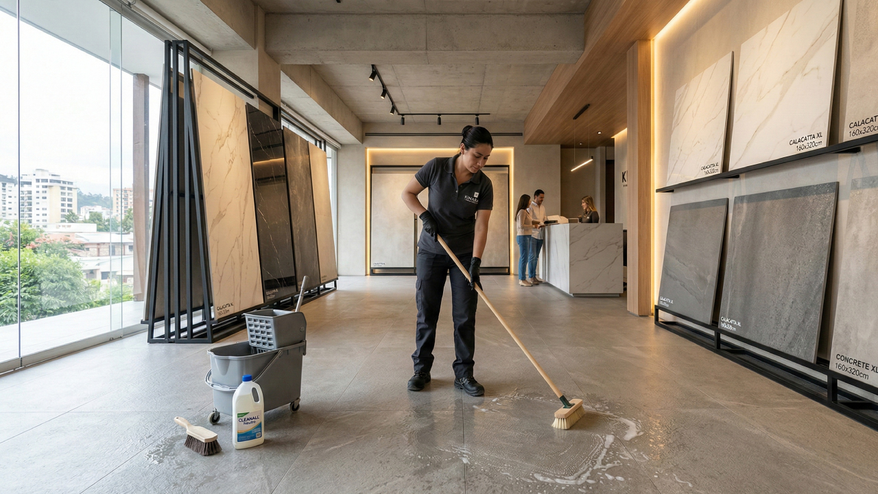 Productos-profesionales-para-limpieza-de-porcelanato Cómo limpiar porcelanato correctamente con trapeador de microfibra y detergente neutro en piso moderno