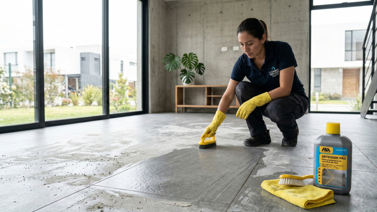 limpieza-post-obra-porcelanato-fila-deterdek Limpieza post instalación de porcelanato con FILA DETERDEK para eliminar restos de cemento