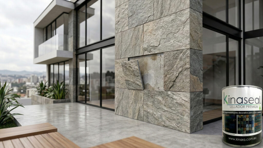 Piedra decorativa se está desprendiendo en fachada exterior y solución con sellador Kinaseal Premium