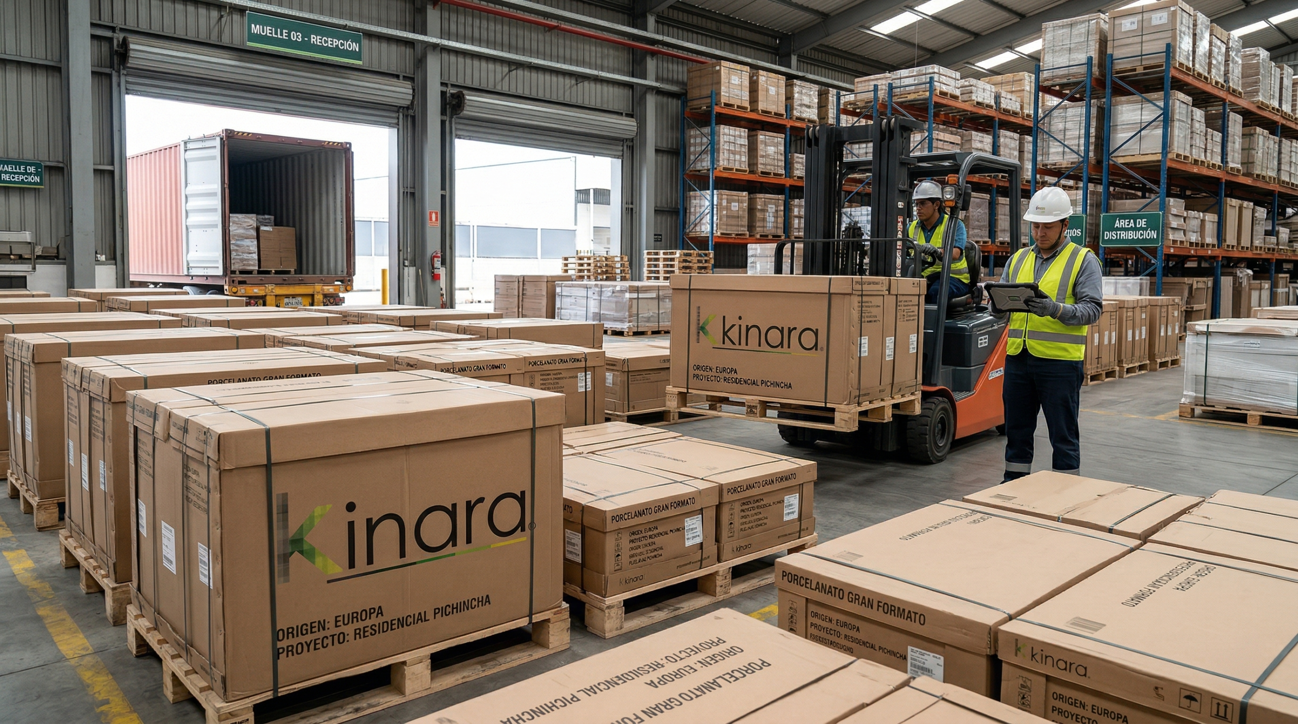 Comparación entre importación directa de porcelanato y compra local en Kinara comparación entre importación directa de porcelanato sin marca y compra local con kinara mostrando volumen y disponibilidad
