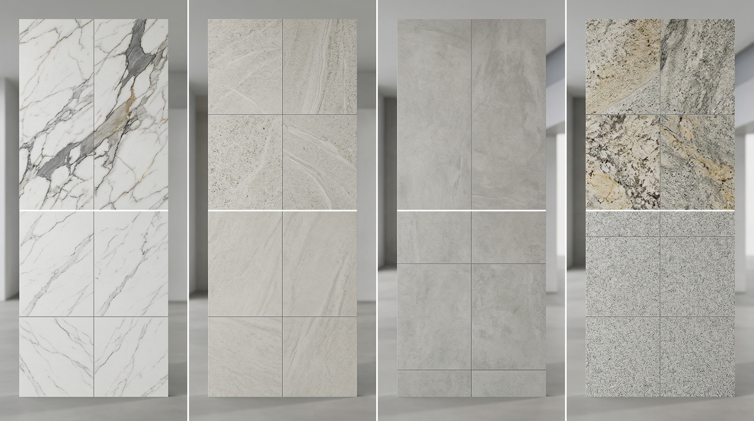 Comparación visual en columnas de porcelanato importado y nacional