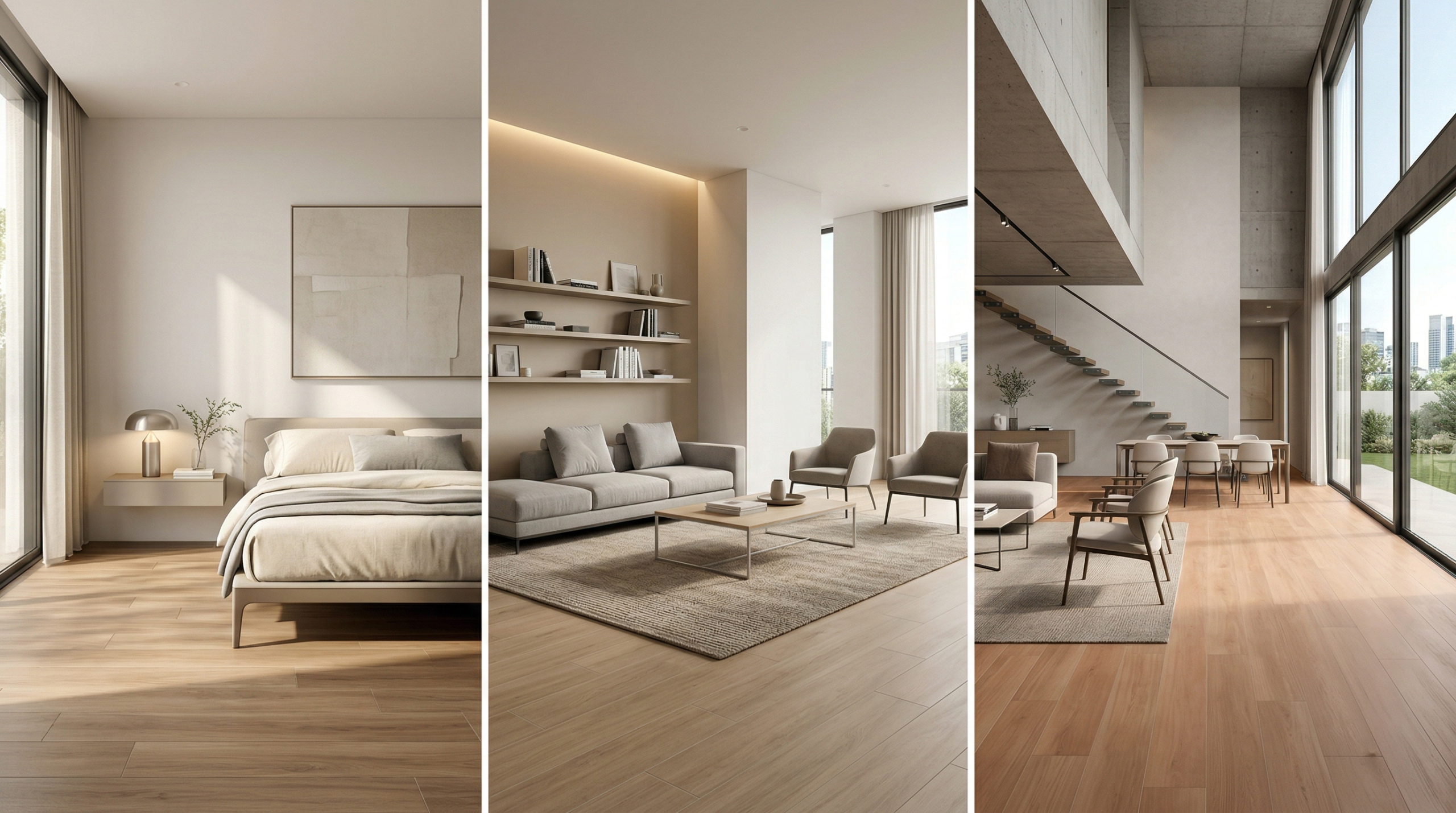 Espacios modernos con porcelanato en tonos cálidos y diseño contemporáneo porcelanato en tonos calidos modernos en dormitorio sala y espacio residencial con diseño contemporaneo