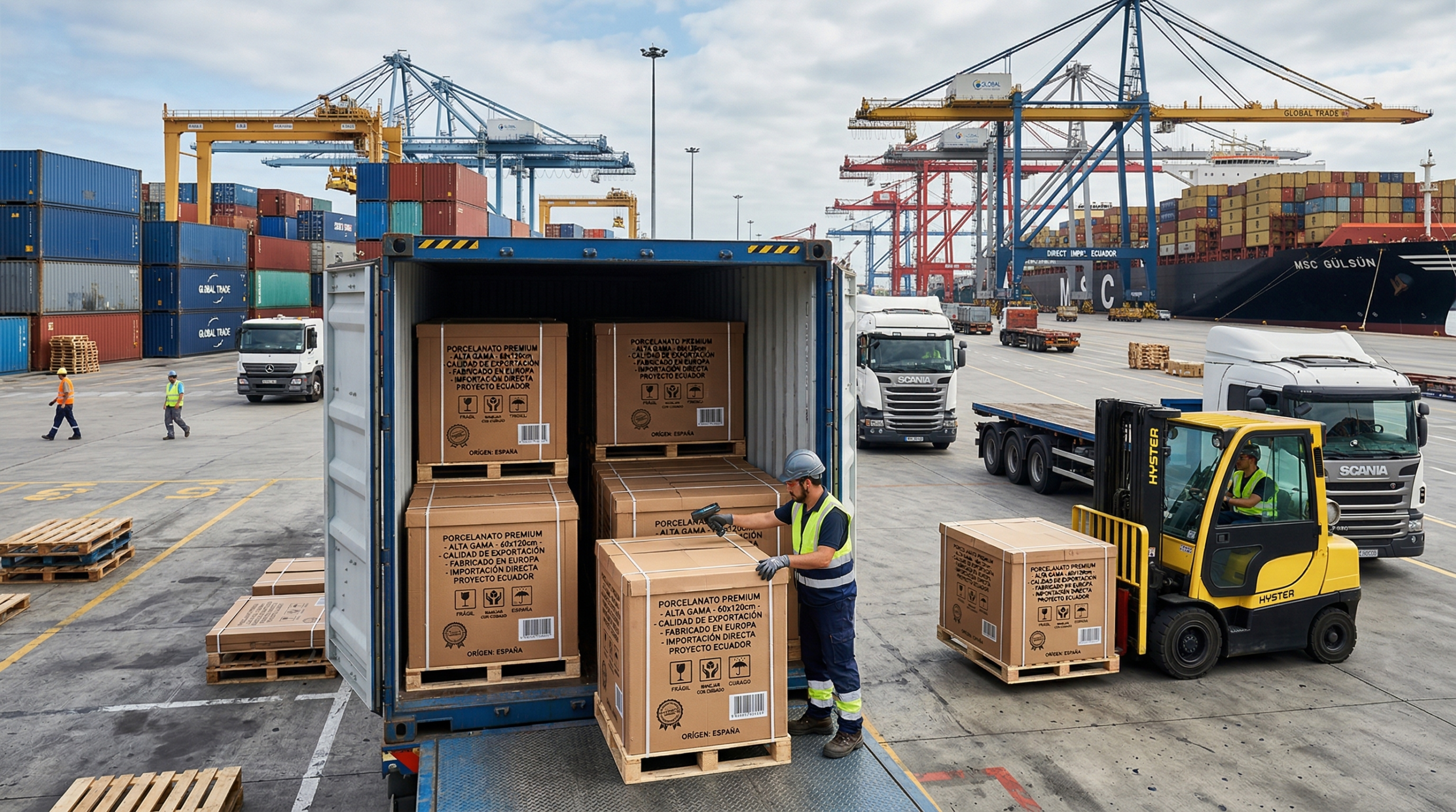 Logística internacional de porcelanato en contenedores para importación directa