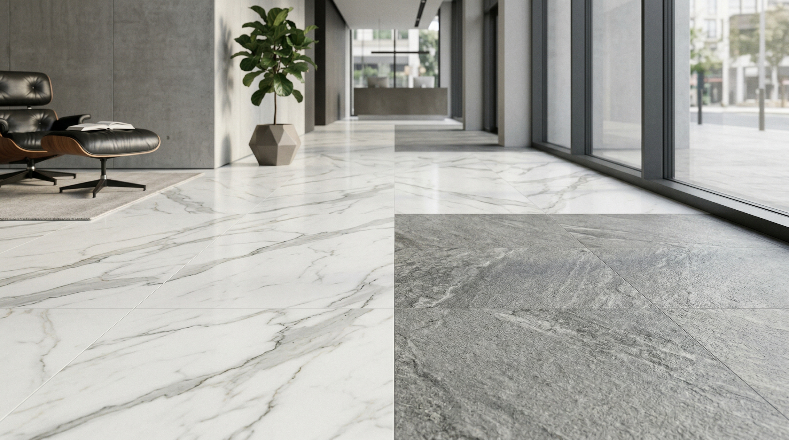 Porcelanato hiperrealista tipo mármol y piedra con alta definición variedad de porcelanatos hiperrealistas tipo mármol piedra y madera sin repetición de patrones en showroom moderno