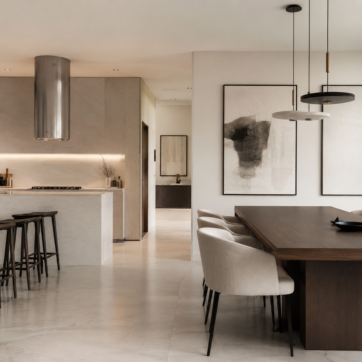 Arquitectura minimalista con porcelanato integrado al diseño